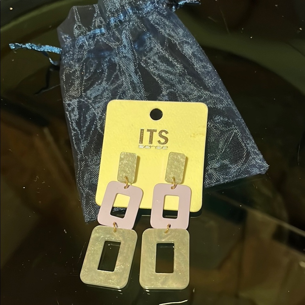 Gold and Pink Geometric Earrings